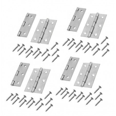 Set of 8 metal hinges, silver color (76x45 mm)