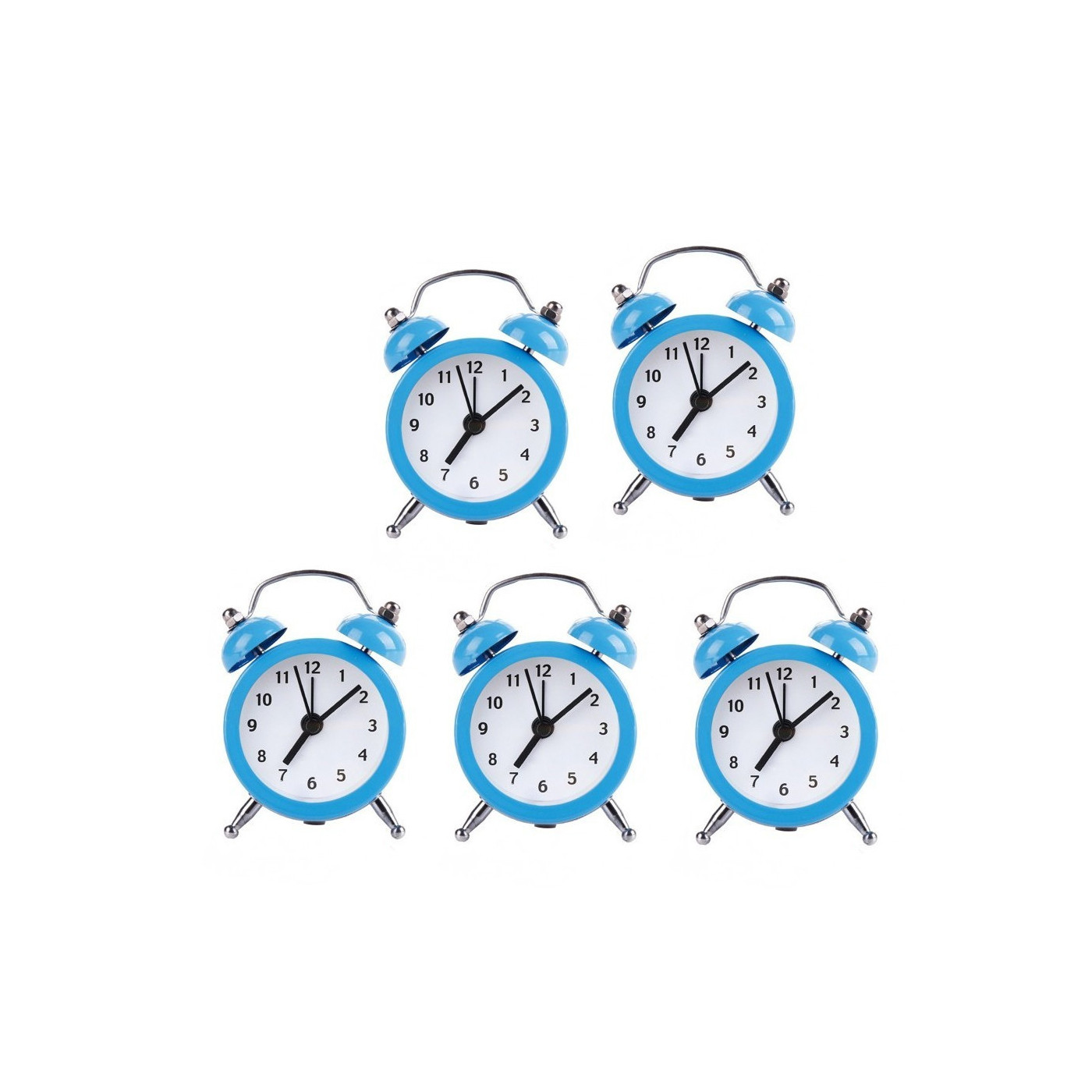 Set of 5 funny little alarm clocks (baby blue, battery)