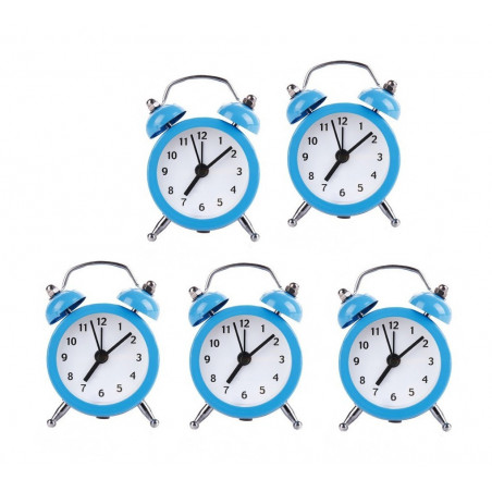 Set of 5 funny little alarm clocks (baby blue, battery)