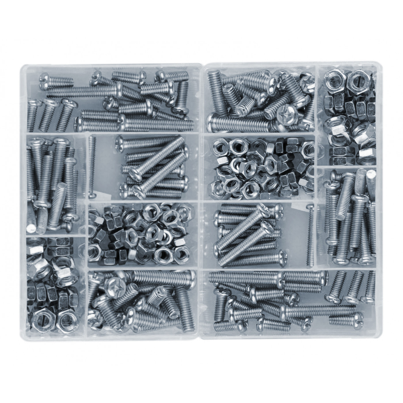 Set of 250 pieces bolts and nuts in 2 boxes