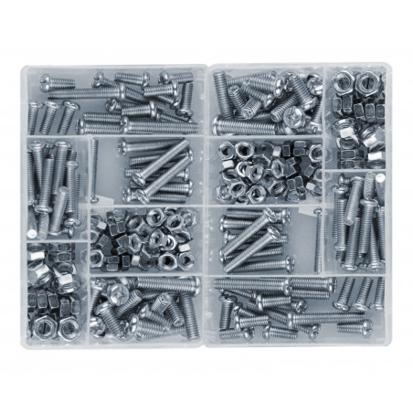 Set of 250 pieces bolts and nuts in 2 boxes