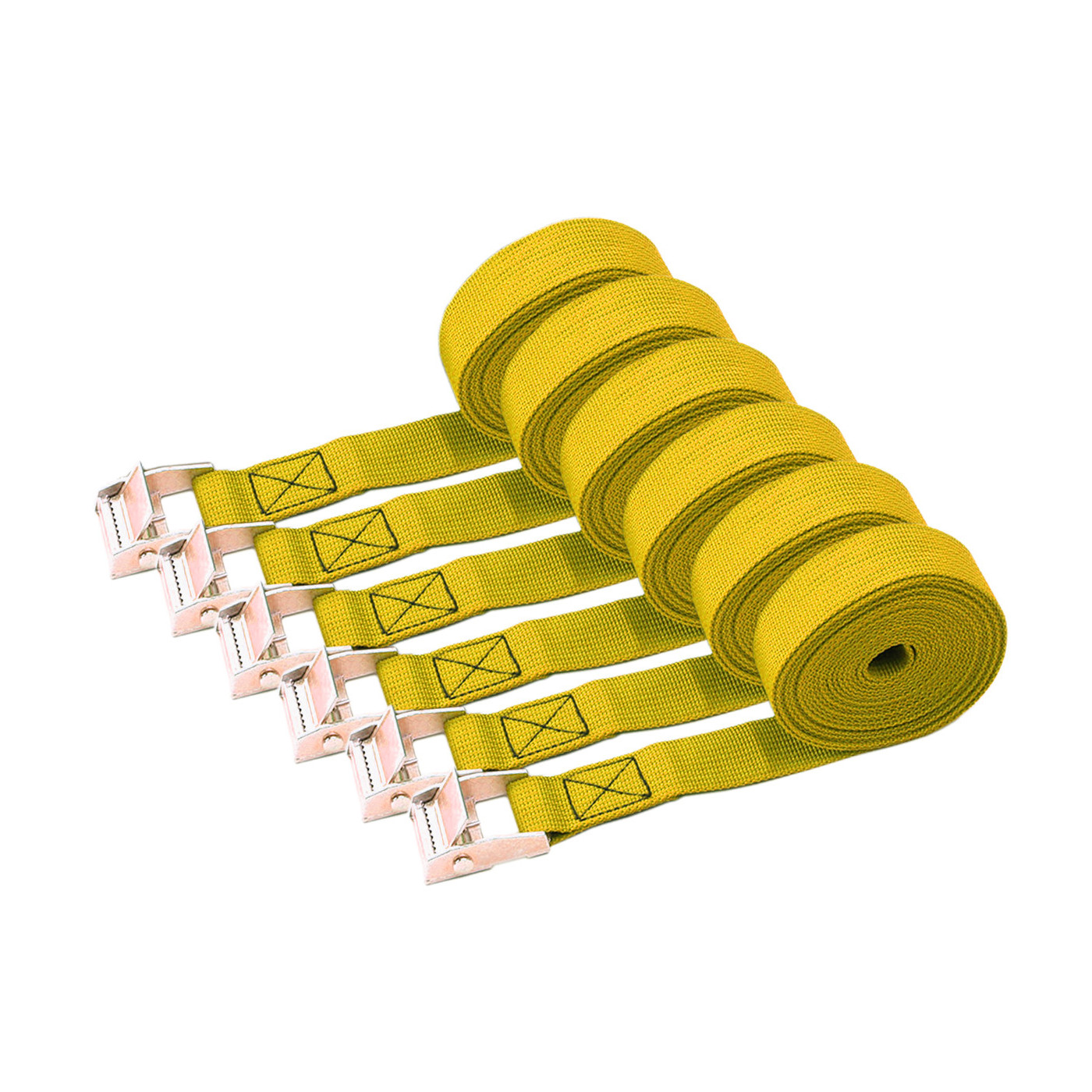 Set of 6 quick release tie down straps (3.5 meters each, yellow)