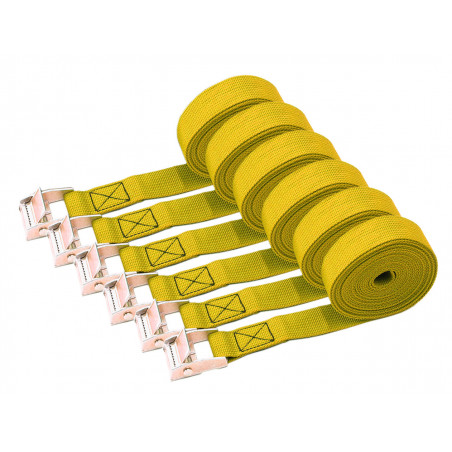 Set of 6 quick release tie down straps (3.5 meters each, yellow)