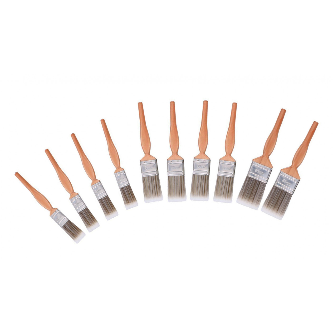 Set of 10 paint brushes (wooden handle)