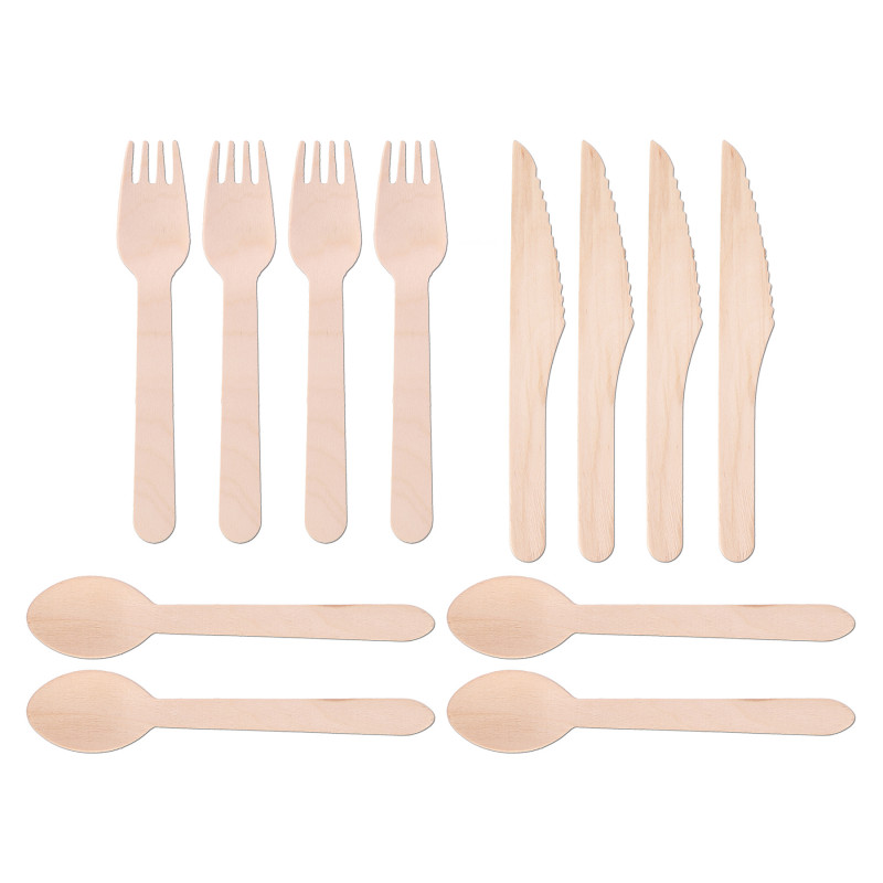 Set of disposable wooden cutlery (12 pieces)