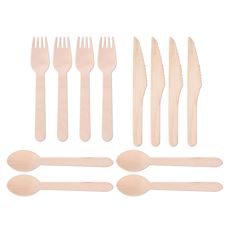 Set of nature friendly wooden cutlery (12 pieces)