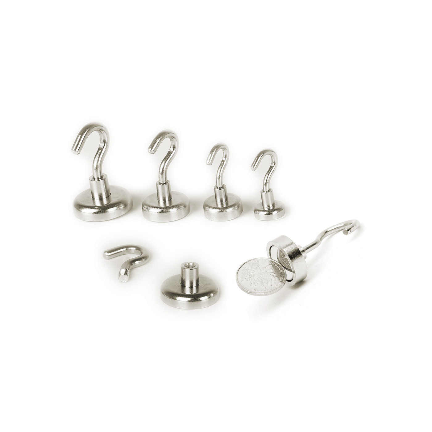 Magneethaken, extra sterk, 40 kg, 4 stuks neodymium magneethaken, 36 mm