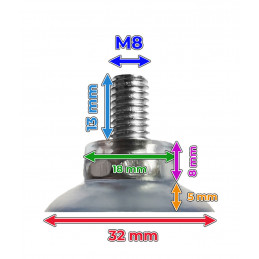 Conjunto de 40 ventosas de borracha (32 mm, com haste M8)