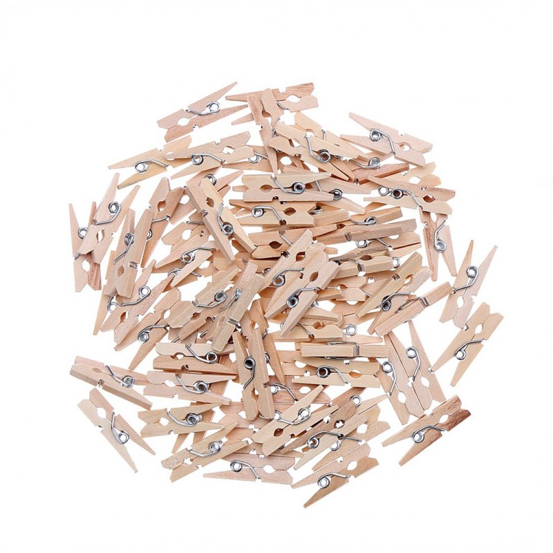 Lot de 100 micro épingles à linge (25 mm, bois)