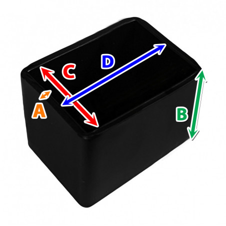 Set of 32 flexible chair leg caps (outside, rectangle, 40x60 mm, black