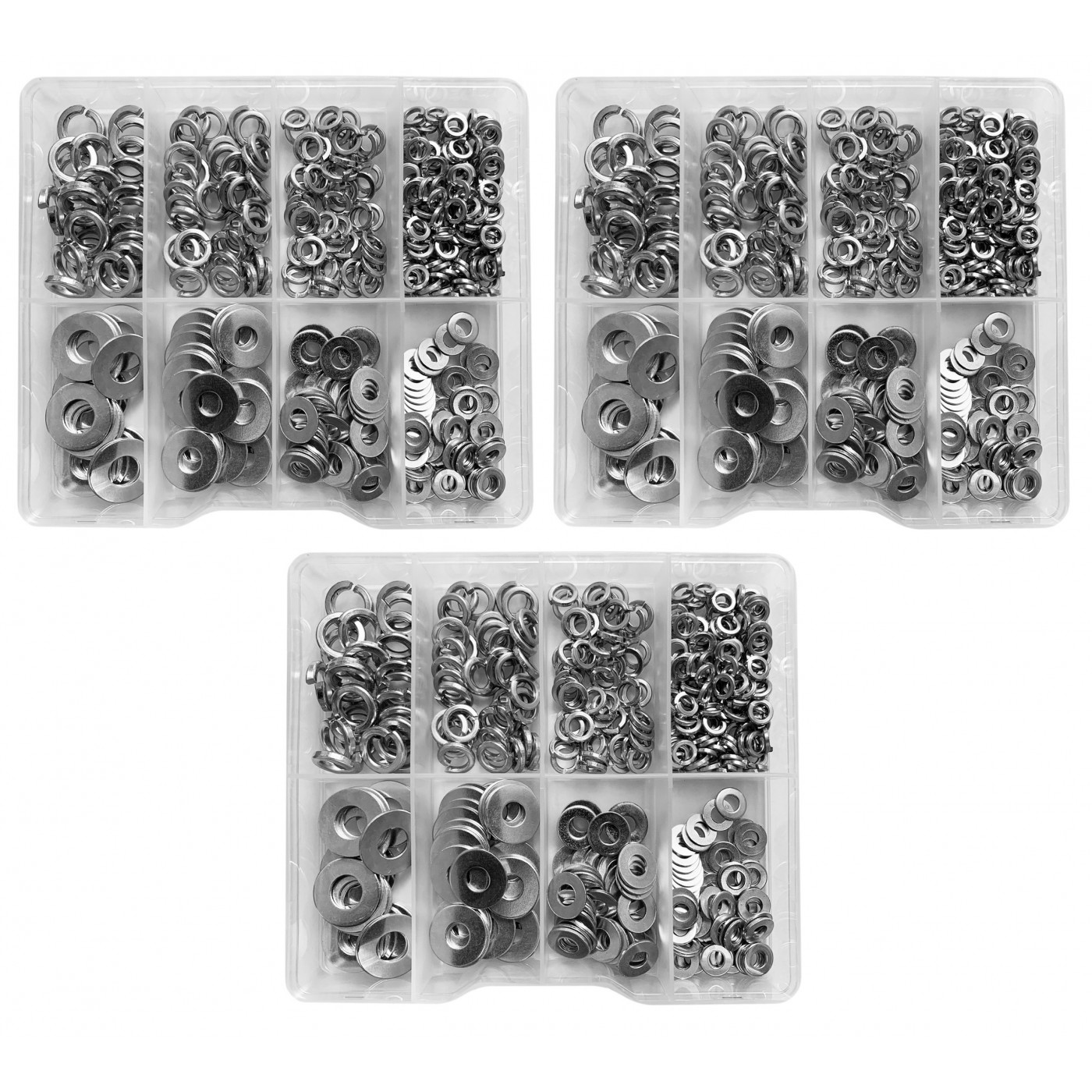 Set of 1125 washers in plastic assortment boxes