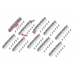 Set of 10 long hinges, (6.5 cm length, silver, max 90 degrees