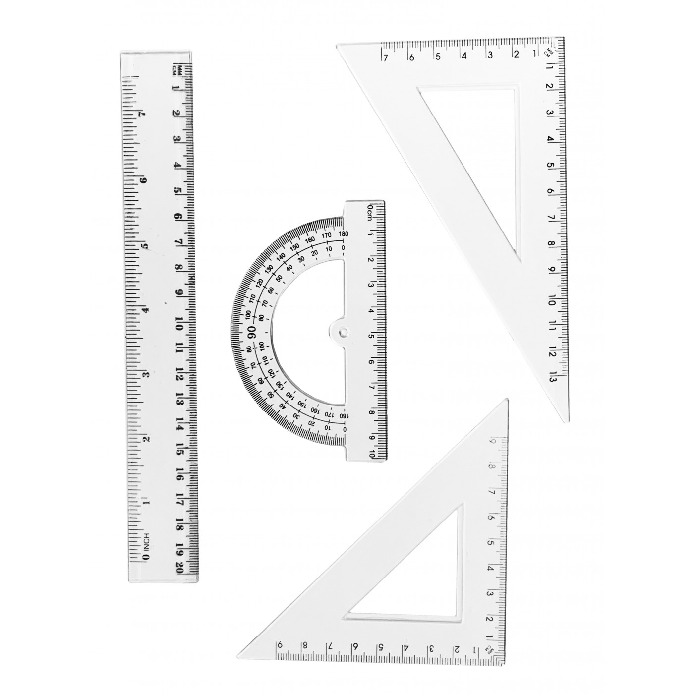 Set of 4 plastic rulers (transparent)