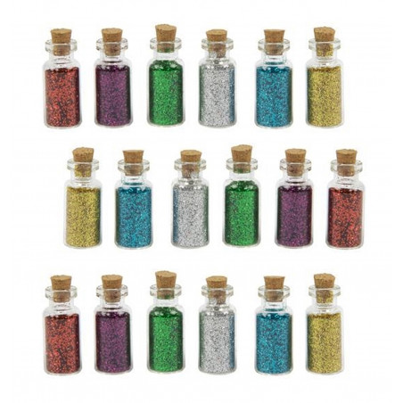 Set of 18 mini bottles with decorative glitters (type 1)