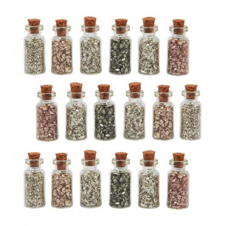 Set van 18 mini flesjes met mini decosteentjes (type 3)