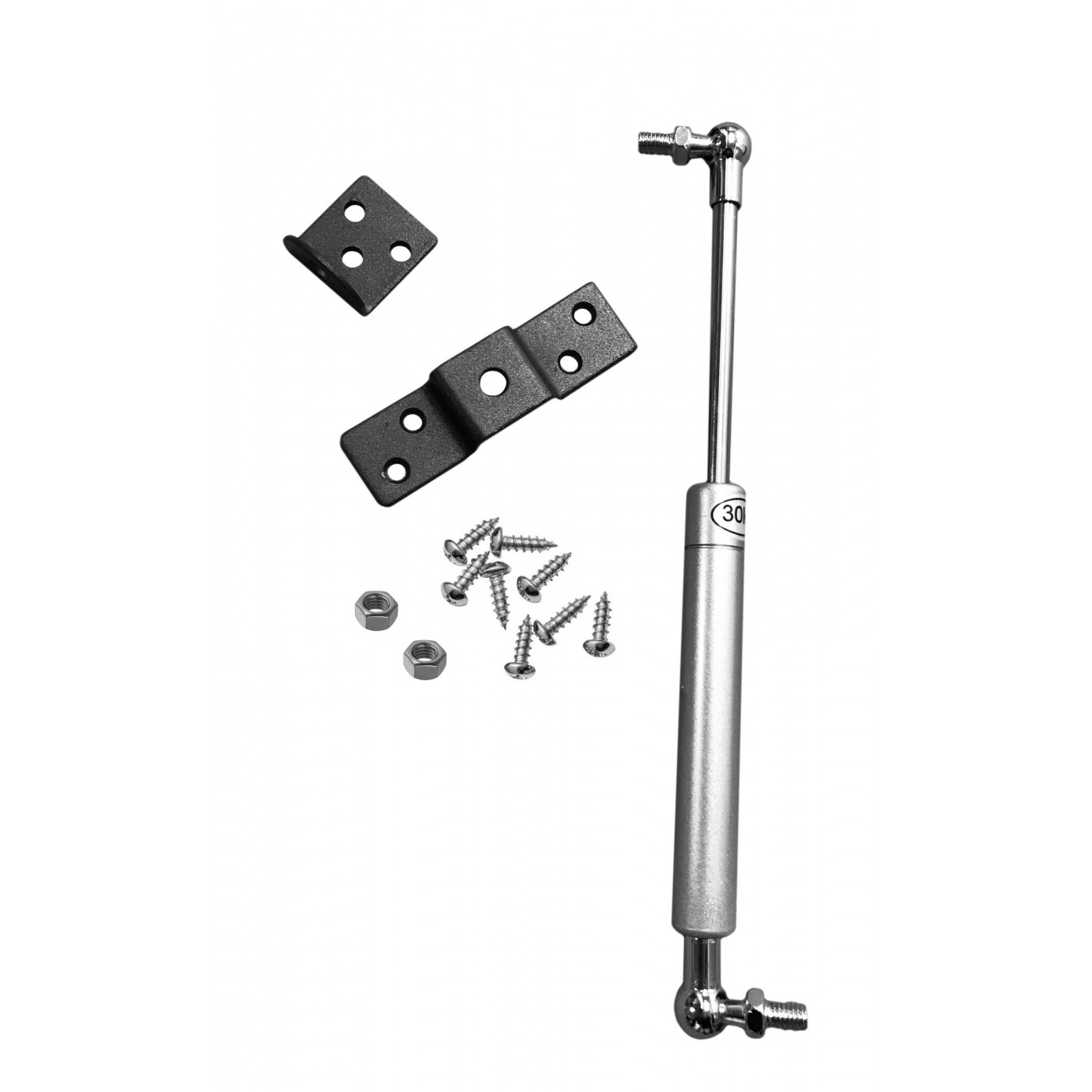 Universal gas spring with brackets (300N/30kg, 263 mm, silver)