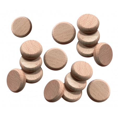 Set of 100 wooden discs (rounded edges, dia: 2.5 cm, thickness:
