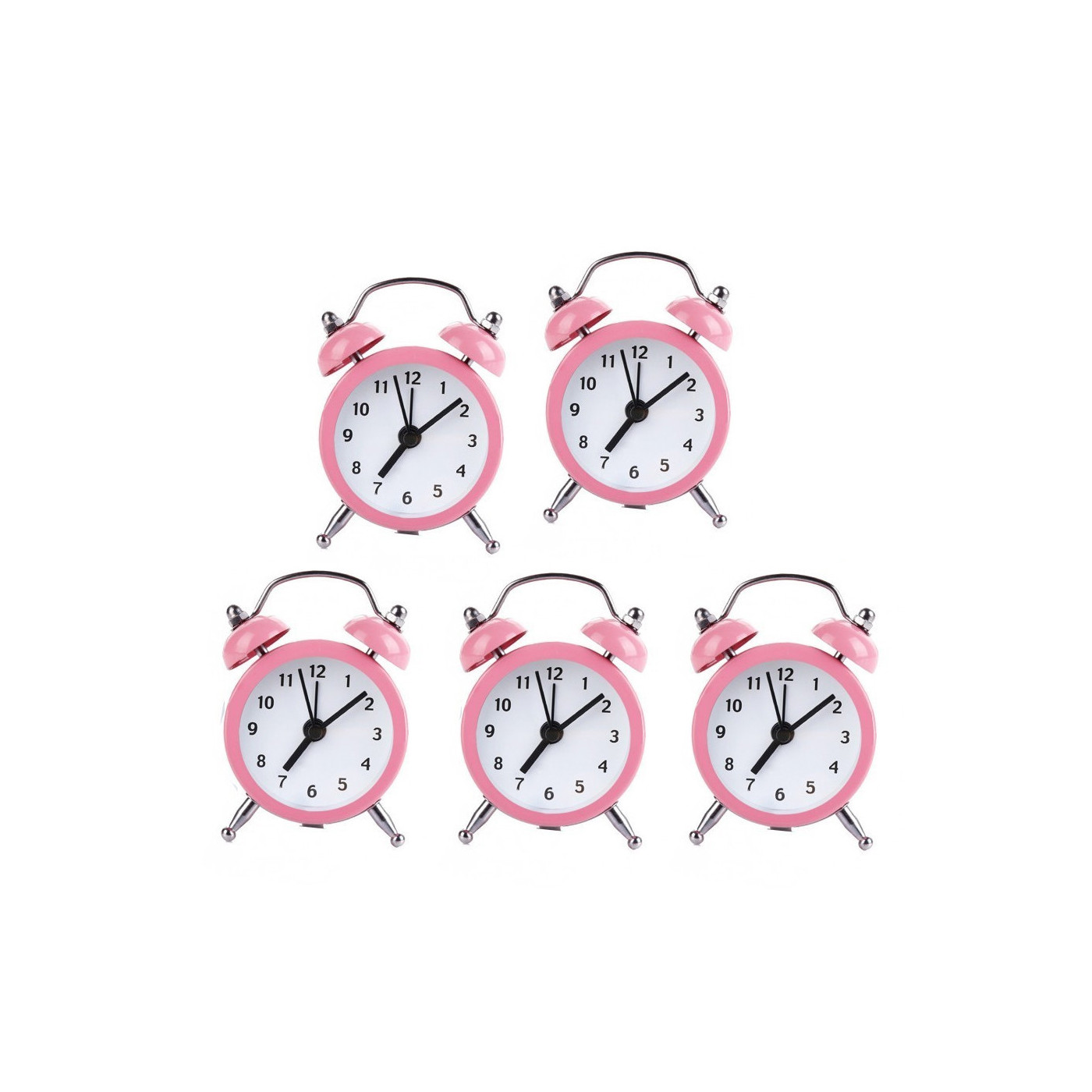 Set of 5 funny little alarm clocks (baby pink, battery)