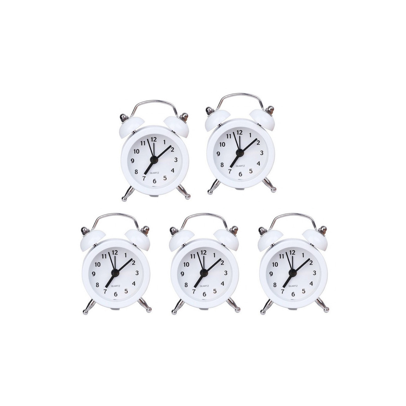 Set di 5 piccole sveglie divertenti (bianco, batteria)