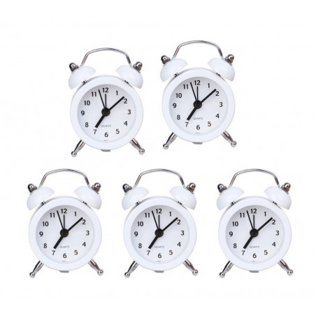 Ensemble de 5 petits réveils rigolos (blanc, pile) Ensemble de 5 petits réveils rigolos (blanc, pile)