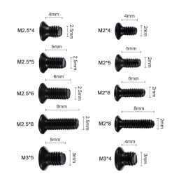 Conjunto de 1000 pequenos parafusos pretos (M2, M2.5 e M3