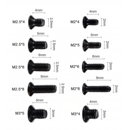 Set of 1000 small black bolts (M2, M2.5 and M3, 4-8 mm length)