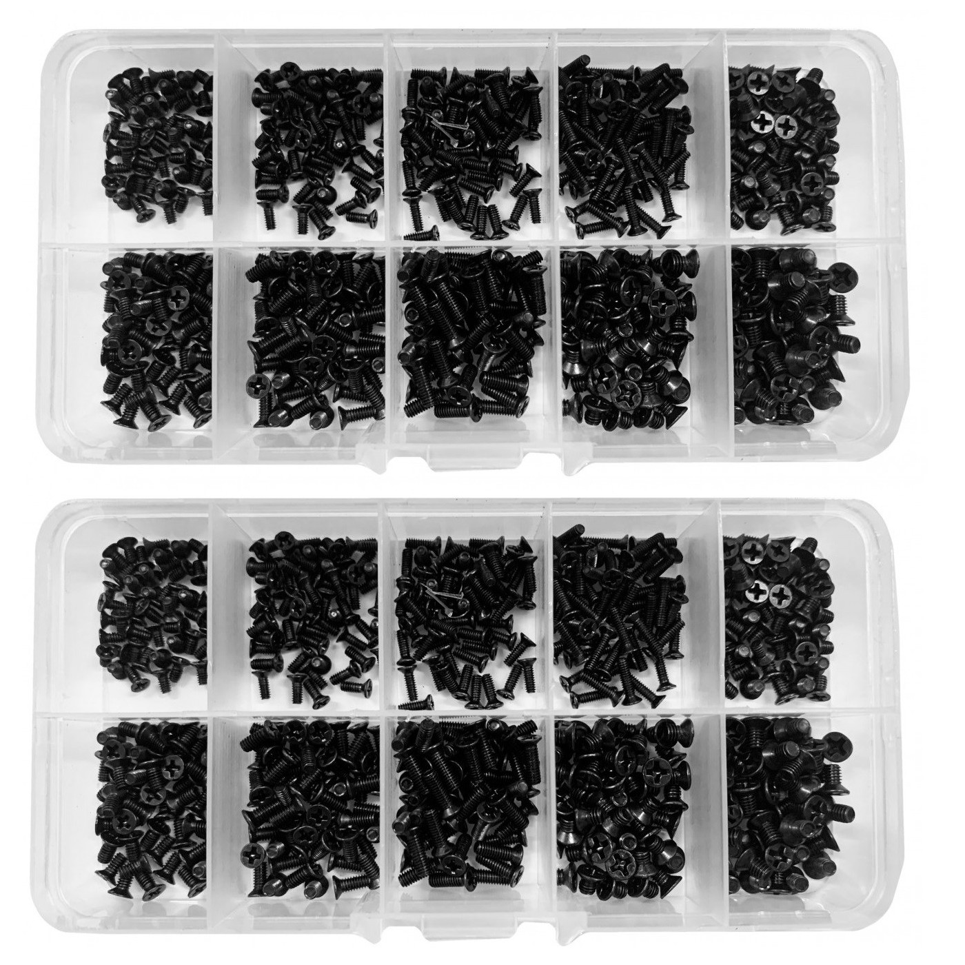 Conjunto de 1000 pequenos parafusos pretos (M2, M2.5 e M3