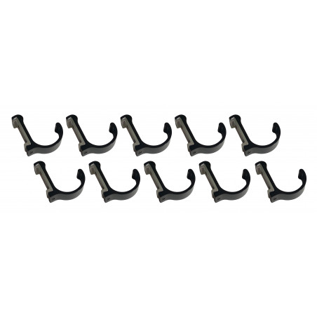 Set of 10 aluminum clothes hooks / coat racks (curved, black)