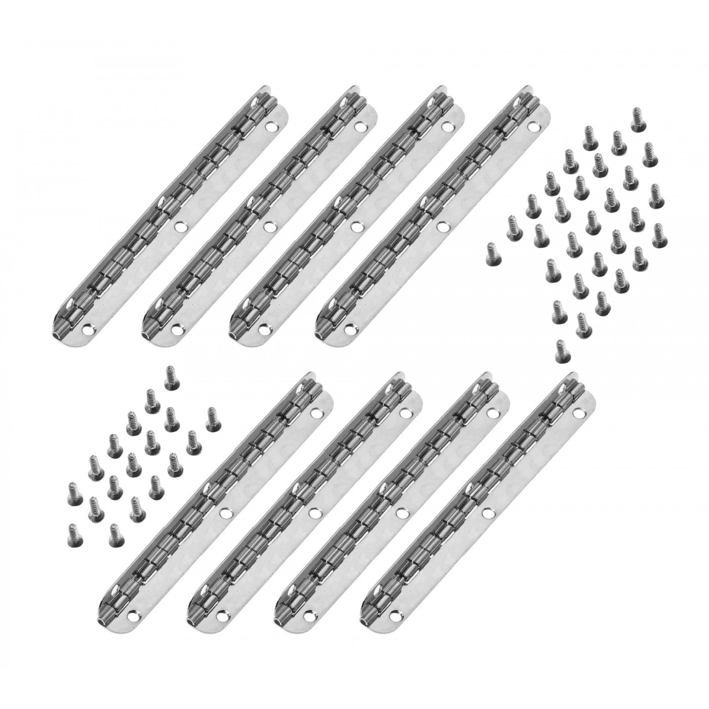 Set of 8 long hinges, (11.5 cm length, silver, max 90 degrees