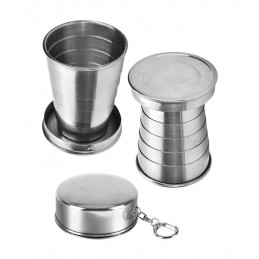 Juego de 5 vasos de acero inoxidable plegables con posavasos