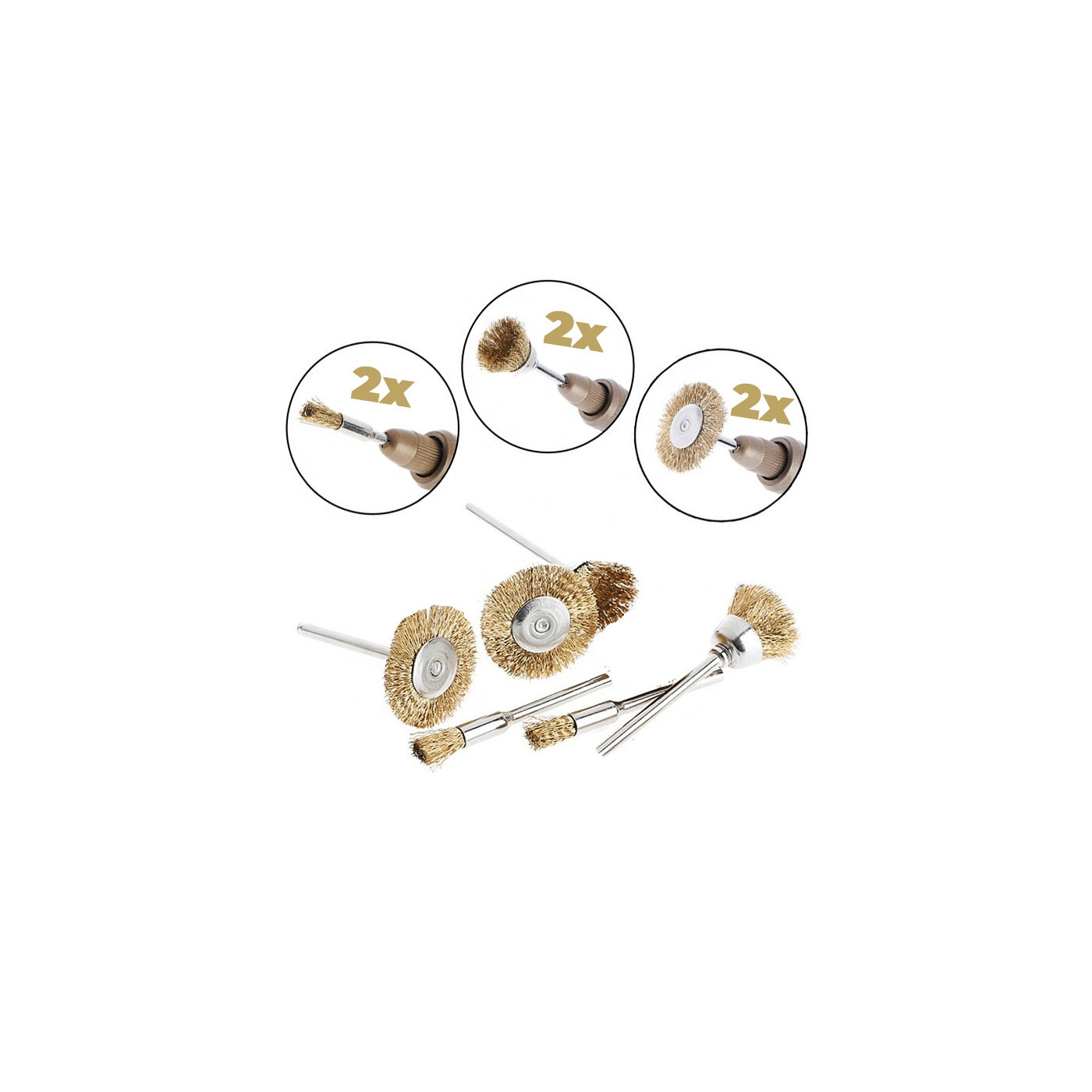 Mini metal wire brushes set (6 pieces, brass, for multitools)
