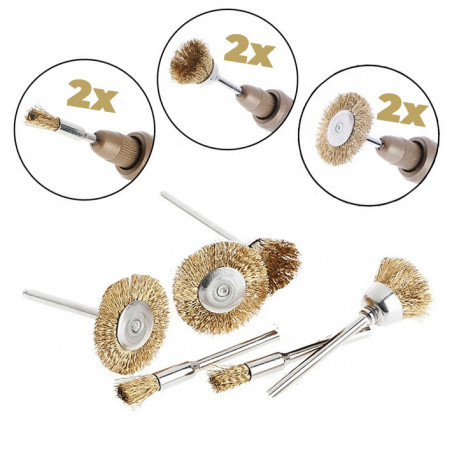 Mini metal wire brushes set (6 pieces, brass, for multitools)