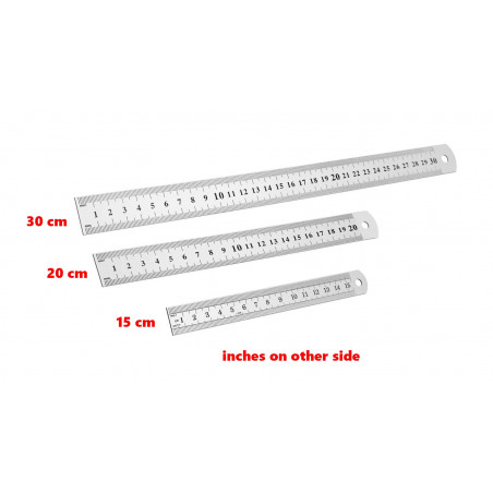 Metal ruler (30 cm, double sided: cm and inches)