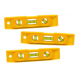 Set van 3 kleine plastic waterpassen met magneet (geel)