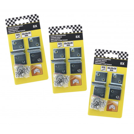 Set of 24 metal connection plates with screws (30x30x30 mm