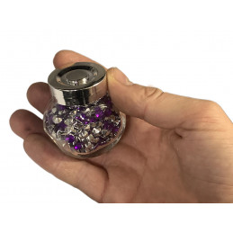 Juego de 4 botellas de vidrio con piedras decorativas (violeta