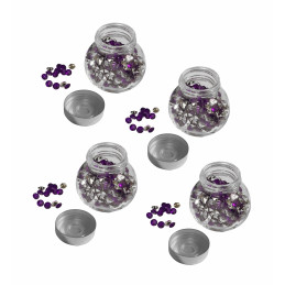 Juego de 4 botellas de vidrio con piedras decorativas (violeta