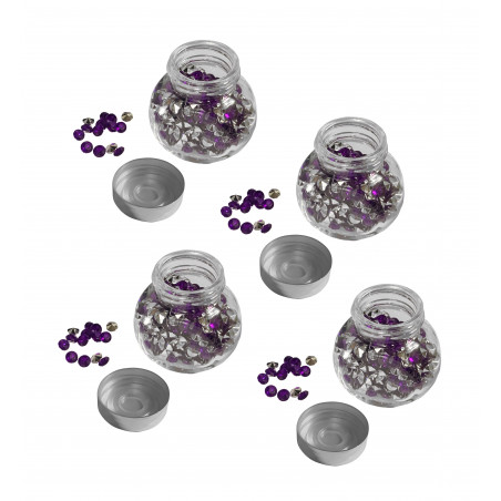 Set von 4 Glasflaschen mit Ziersteinen (lila, 1920 Stück) Set von 4 Glasflaschen mit Ziersteinen (lila, 1920 Stück)
