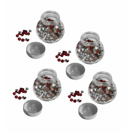 Juego de 4 botellas de vidrio con piedras decorativas (rojo