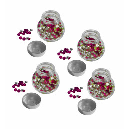 Juego de 4 botellas de vidrio con piedras decorativas (rosa