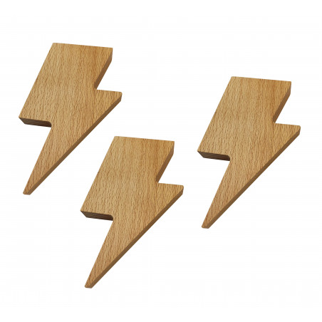 Set van 3 houten sleutelhouders (bliksemschicht, magnetisch