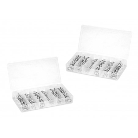 Set of 302 small hook screws and eye screws in 2 boxes