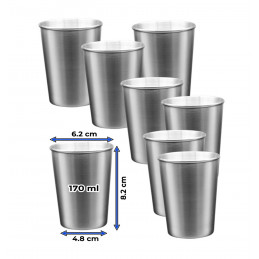 Set of 8 stainless steel cups, 170 ml, with rolled edge