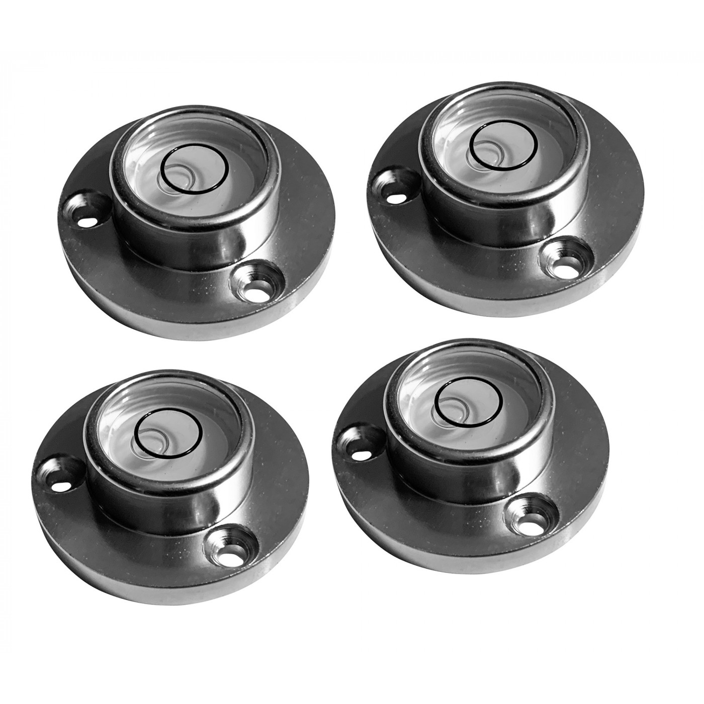 Set of 4 round bubble levels with aluminum case (34x20x12 mm