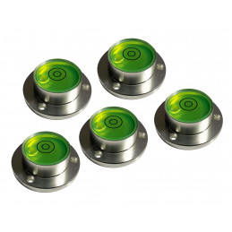 Set of 5 round bubble levels with aluminum case (30x20x11 mm