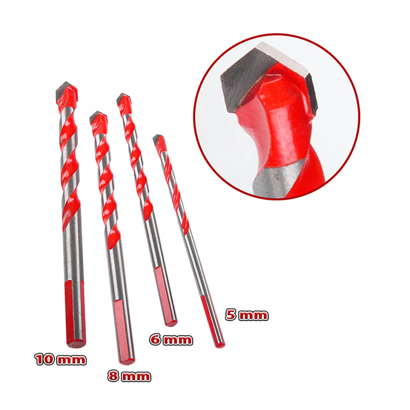 Sæt med 4 glas-, fliser-, spejl- og metalbor (5, 6, 8, 10 mm)