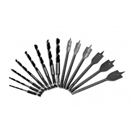 Set of 14 twist drills and speed drills (3-25 mm) for wood