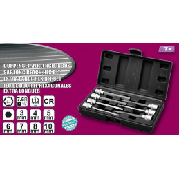 Hex key 3/8 inch socket set (extended, 7 pieces) in plastic box