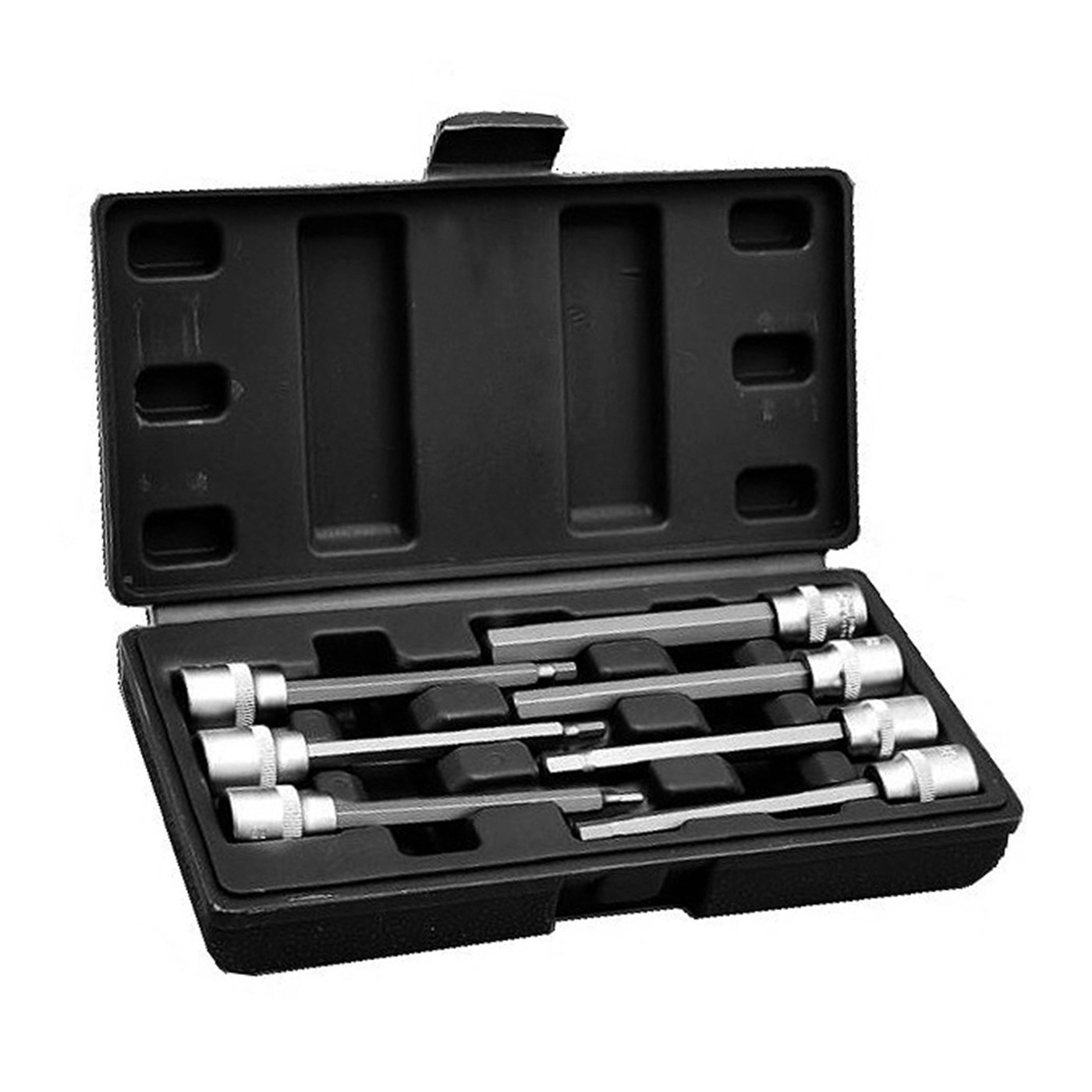 Hex key 3/8 inch socket set (extended, 7 pieces) in plastic box Wood