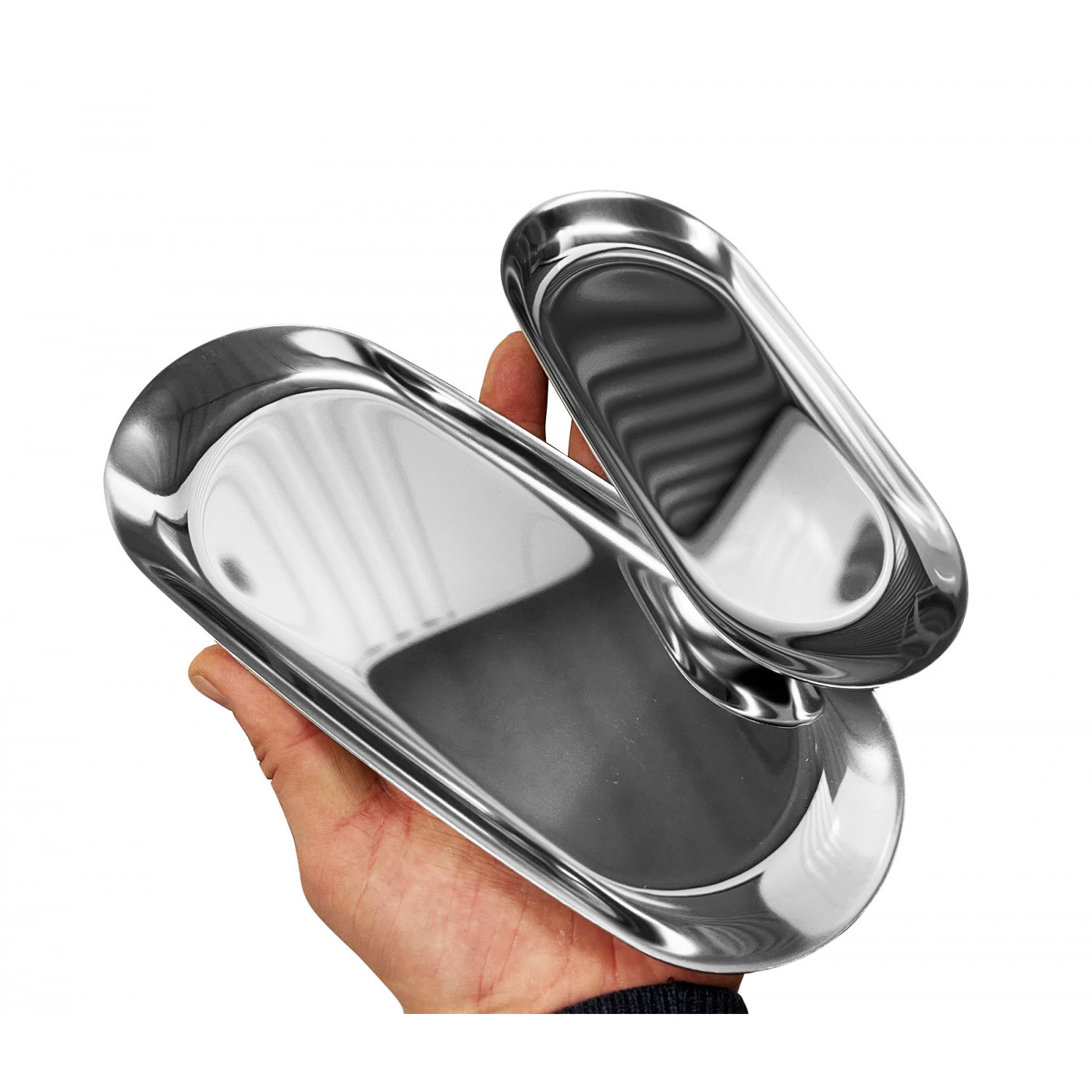 Stainless steel serving plate (18x8.5 cm, 10 mm height, silver)